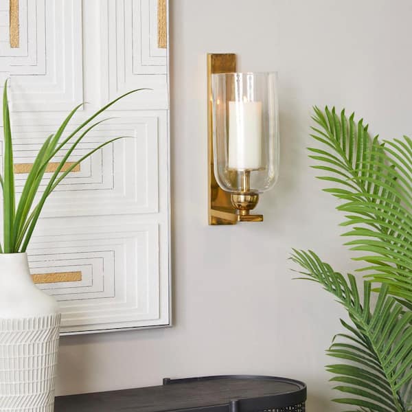 Litton Lane Gold Aluminum Single Candle Wall Sconce 042527 - The Home Depot
