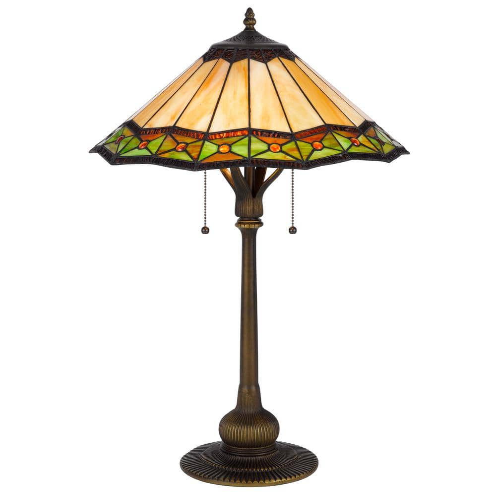 Armscroft 26 in. H Antique Bronze Metal Tiffany Table Lamp for Bedside with