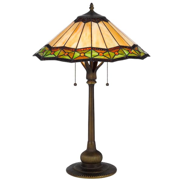 CAL Lighting Armscroft 26 in. H Antique Bronze Metal Tiffany Table Lamp for Bedside with Glass Shade