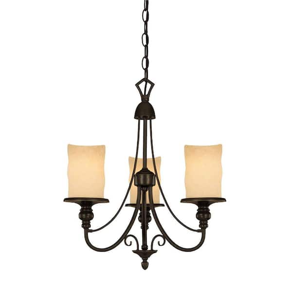Westinghouse 3-Light Burnished Bronze Patina Interior Chandelier with Burnt Scavo Glass