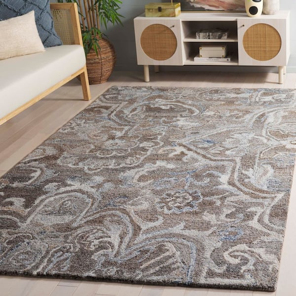 Marquee 6 ft. x 6 ft. Square Brown/Gray Abstract Floral Area Rug