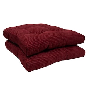 Fluffy Tufted Memory Foam Square 16 in. x 16 in. Non-Slip Indoor/Outdoor Chair Cushion with Ties, Burgundy (2-Pack)