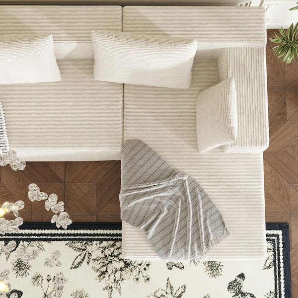 FUFU&GAGA Rowen 106 in. Wide Square Arm Corduroy L-Shaped Sofa