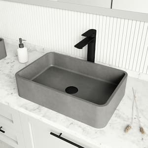 Concreto Stone 20 in. Rectangular Vessel Bathroom Sink in Gray with Norfolk Faucet and Pop-Up Drain in Matte Black