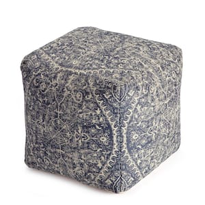 Hanalei 20 in. x 20 in. x 20 in. Blue and Ivory Pouf