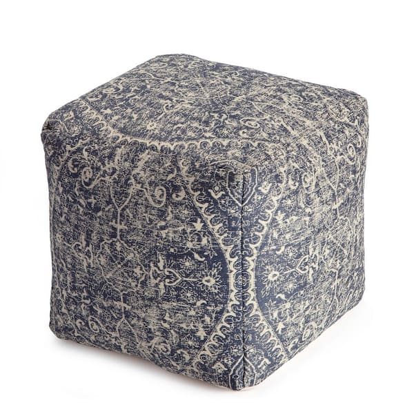 Anji Mountain Hanalei 20 in. x 20 in. x 20 in. Blue and Ivory Pouf