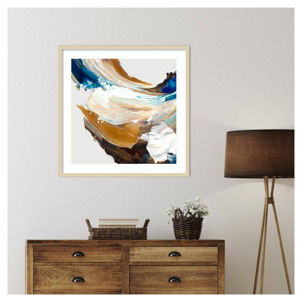 Crashing Blue Abstract Giclee Print with Natural Wood Frame