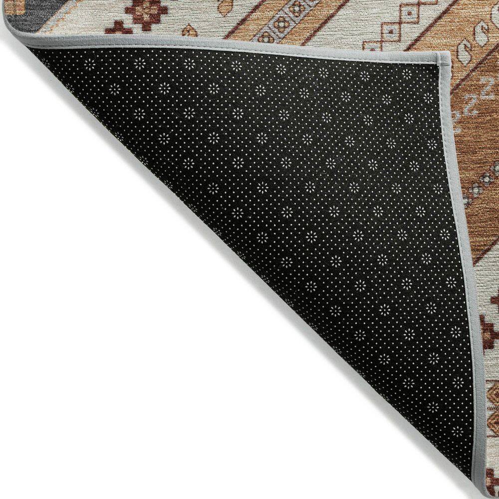 Copper and Beige Synthetic Tribal Runner Rug, 2'3" x 7'6"
