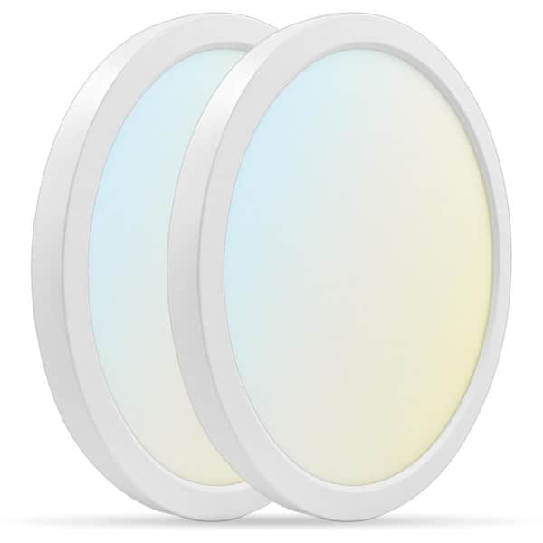 LUXRITE 9 in. White Modern Flush Mount Ceiling Light Fixture LED integrated 18-Watt 1250LM 5CCT 2700K-5000K Dimmable (2-Pack)