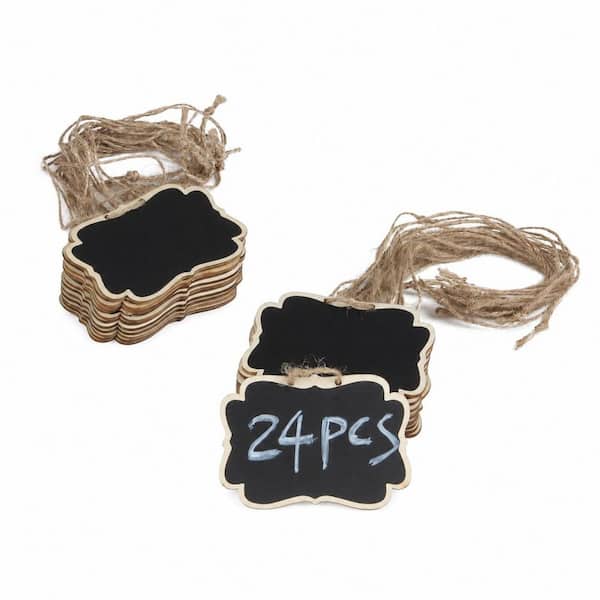 3.5 x 2.5 in. Double-Sided Wooden Mini Hanging Chalkboard Signs with Twine String 24-Pack Labels for Party