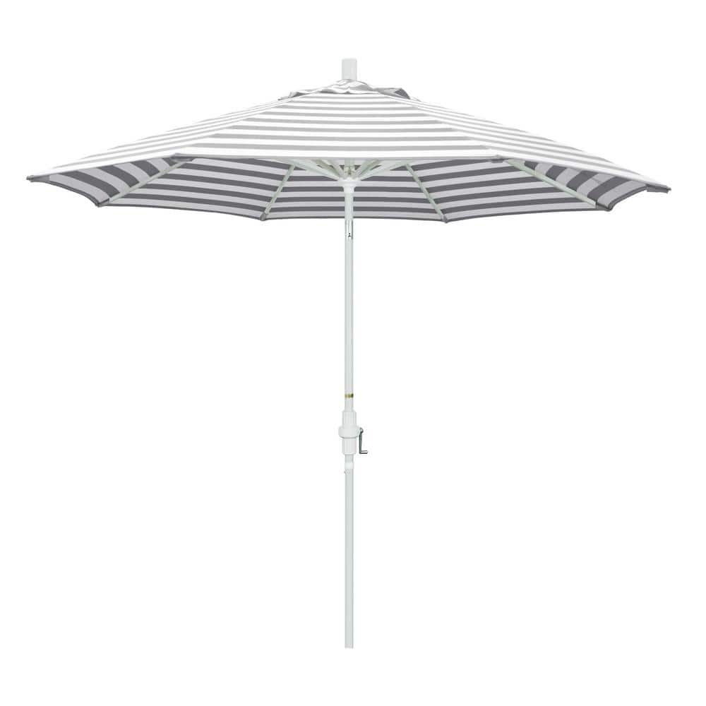 9 ft. Aluminum Market Collar Tilt - Matte White Patio Umbrella in Gray White Cabana Stripe Olefin price history on PriceWatchPro