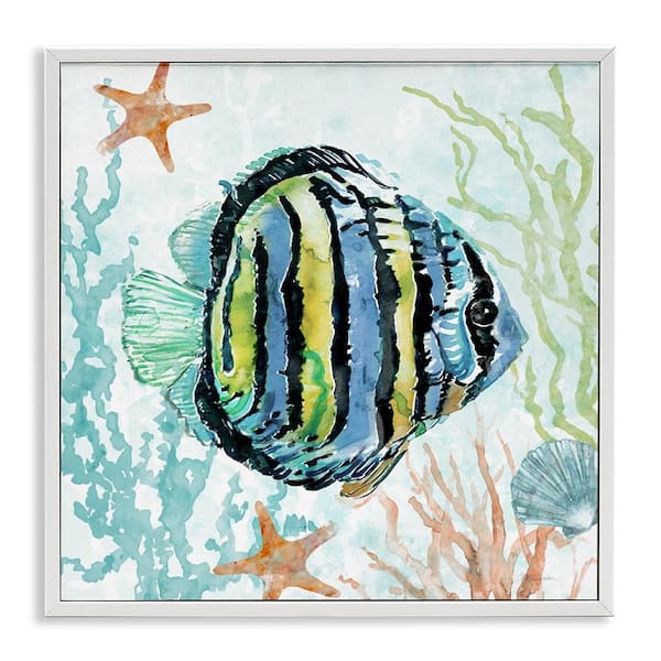 Stupell Industries Striped Angel Fish by Carol Robinson White Framed Animal Giclee Art Print 17 in. x 17 in.