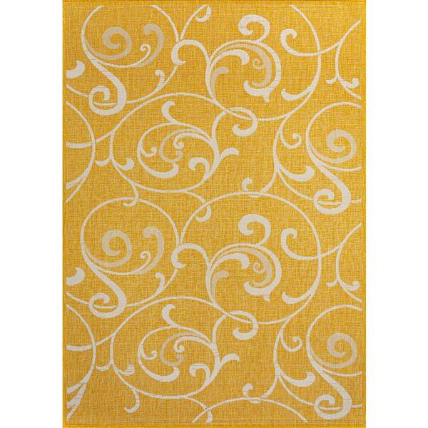 Maribel Traditional Classic All-Over Scroll Yellow/Cream 4 ft. x 6 ft. Indoor/Outdoor Area Rug