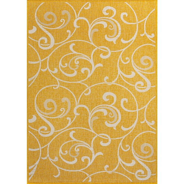 Maribel Traditional Classic All-Over Scroll Yellow/Cream 5 ft. x 8 ft. Indoor/Outdoor Area Rug