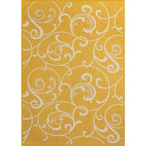 Maribel Traditional Classic All-Over Scroll Yellow/Cream 8 ft. x 10 ft. Indoor/Outdoor Area Rug