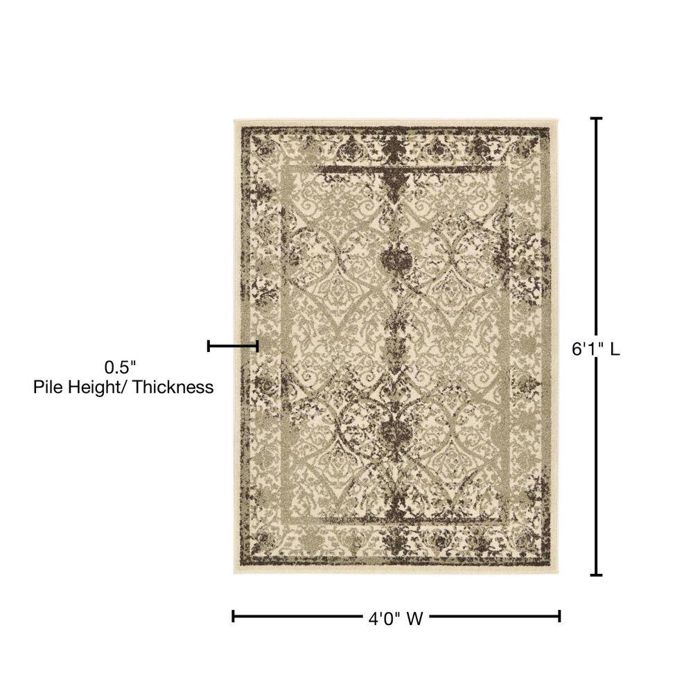 Beige Floral Elegance 4' x 6' Reversible Synthetic Area Rug