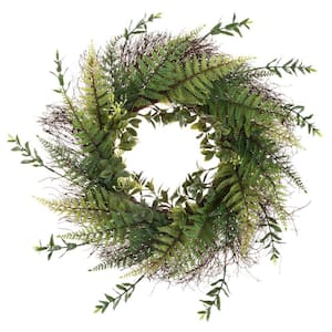 Artificial Fern 21 in. Wreath with Grapevine Base