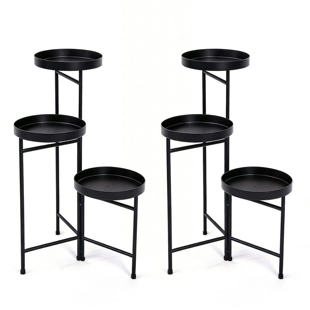 Wellco 2 Pack 3-Tier Black Metal Plant Stand Rust-Resistant Indoor