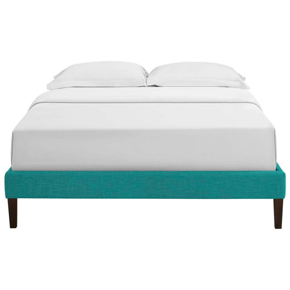 Teal Upholstered King Platform Bed with Wood Slats