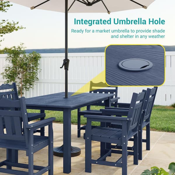 kontiki 7 piece outdoor patio set with umbrella Kingdom HDPE 7-Piece Dining Armchairs, White The chairs provide serene moments of relaxation 7 Pieces Patio Rattan Cushioned