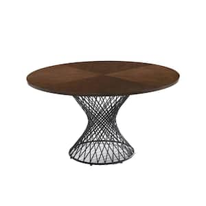 Benjara 60 In. Champagne Gold And Brown Round Wooden Top Dining Table ...