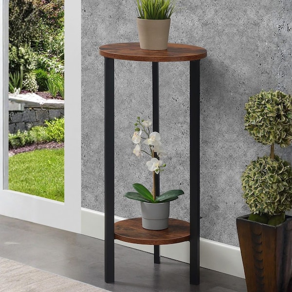 Convenience Concepts Graystone 31.5 in. H Barnwood/Black High Round  Particle Board Indoor Plant Stand R4-0669