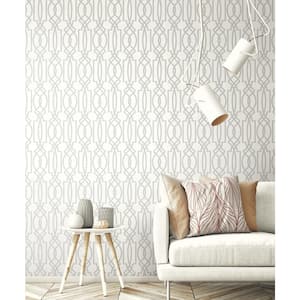 Deco Lattice Grey And White Geometric Vinyl Peel & Stick Wallpaper Roll (Covers 30.75 Sq. Ft.)