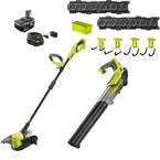 ONE+ 18V Cordless Battery String Trimmer/Edger & Jet Fan Blower w/LINK Wall Storage Kit- 4.0Ah Battery & Charger