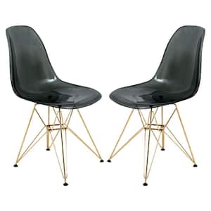 Cresco Modern Plastic Molded Dining Side Chair with Eiffel Gold Legs Transparent Black (Set of 2)