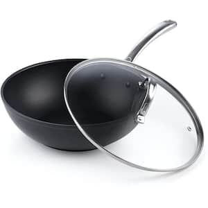 11 in. Black Hard Anodized Aluminum Nonstick Wok Stir Fry Pan