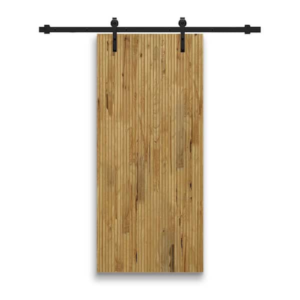 CALHOME 24 in. x 80 in. Japanese Series Pre Assemble Weather Oak Stained Wood Interior Sliding Barn Door with Hardware Kit