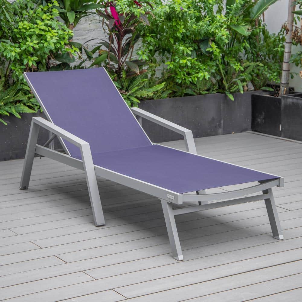 Marlin Navy Blue Aluminum Outdoor Chaise Lounge Chair with Fire Pit Table
