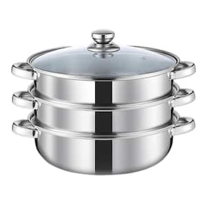 11 in. 3-Tier Stainless Steel Steamer Pot with Handle for Vegetables, Multipurpose Cooking Cookware