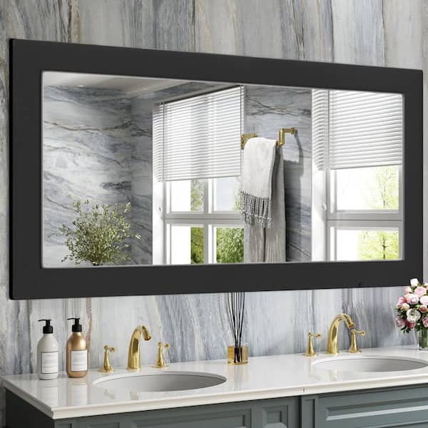 32 in. W x 71 in. H Classic Oversized Black Rectangular Wood Frame Bathroom Vanity Wall Mirror / Full Body Mirror