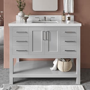 Magnolia 43 in. W x 22 in. D x 36 in. H Bath Vanity in Grey with Carrara Marble Vanity Top in White with White Basin