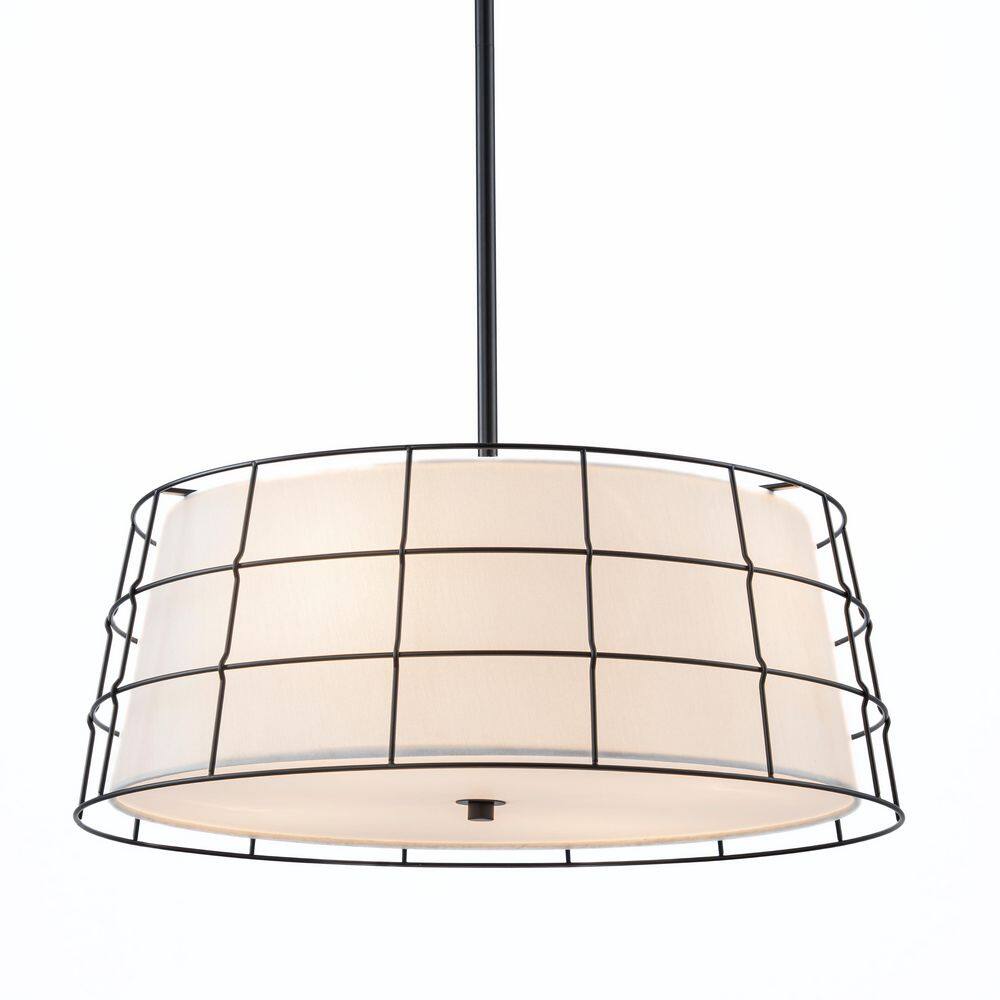 19.7 in. Modern 4-Light Black Chandelier with White Fabric Drum Shade and Metal Cage for Dinning Room Kitchen Island price history on PriceWatchPro
