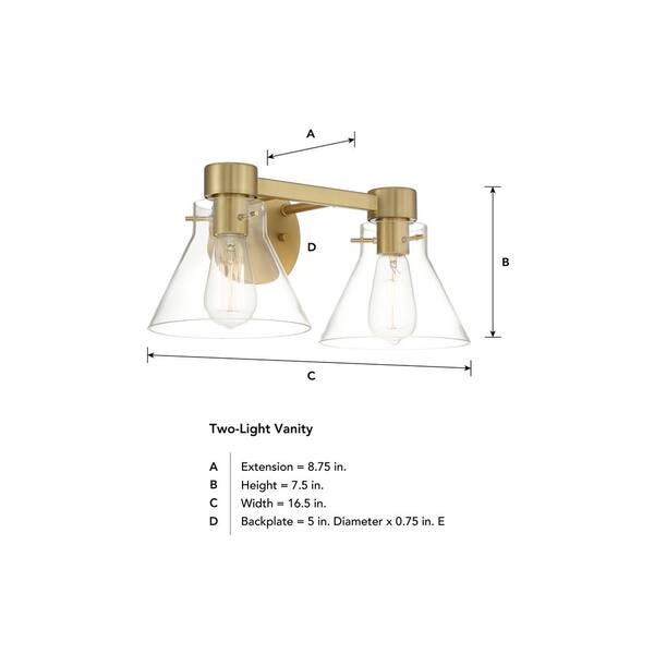 Designers Fountain - Willow Creek 16.5 in. 2-Light Brushed Gold Contemporary Vanity Light with Clear Blown Glass Shades