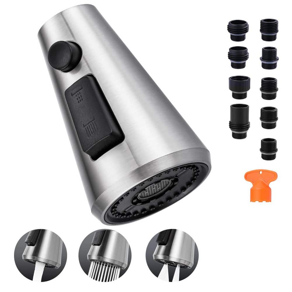 1/2 in. Kitchen Faucets Head with 3-Spray Modes with 9 Adapters for Kitchen Sink Faucet in Brushed Nickel price history on PriceWatchPro