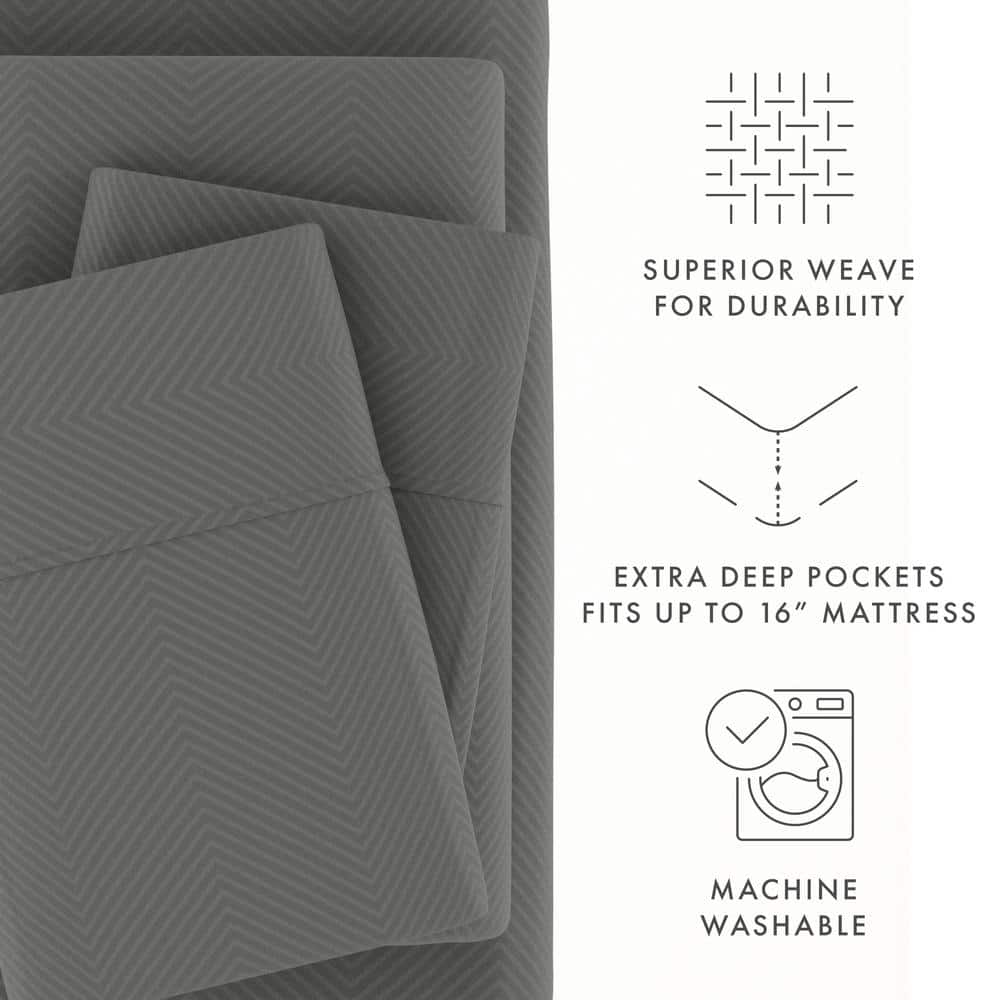 Gray Chevron Twin Deep Pocket Microfiber Sheet Set