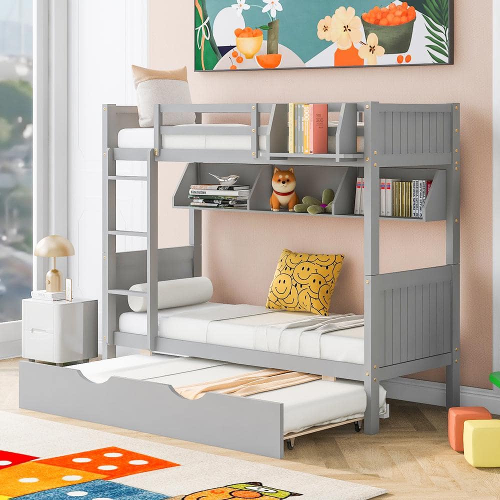 Harper & Bright Designs Gray Twin over Twin Wood Separable Bunk Bed ...