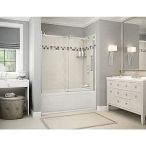 Utile Stone 30 in. x 59.8 in. x 81.4 in. Right Drain Alcove Bath and Shower Kit in Sahara with Chrome Shower Door