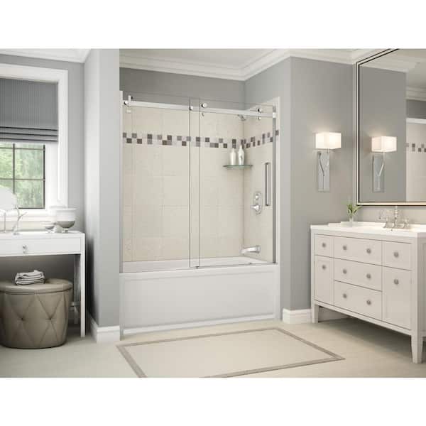MAAX Utile Stone 30 in. x 59.8 in. x 81.4 in. Right Drain Alcove Bath and Shower Kit in Sahara with Chrome Shower Door