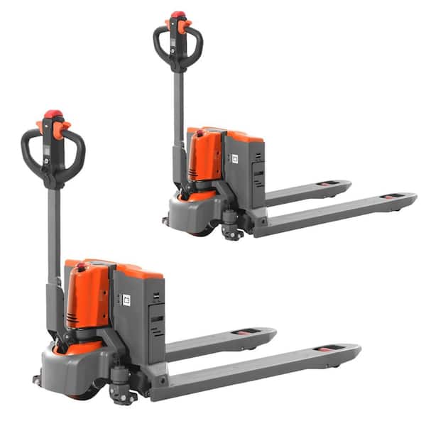 (2-Pack) 3300 lbs. Full Electric Pallet Jack Lithium Battery Walkie Truck w/ 3 in. Lowered 48 in. x 27 in. Fork Orange