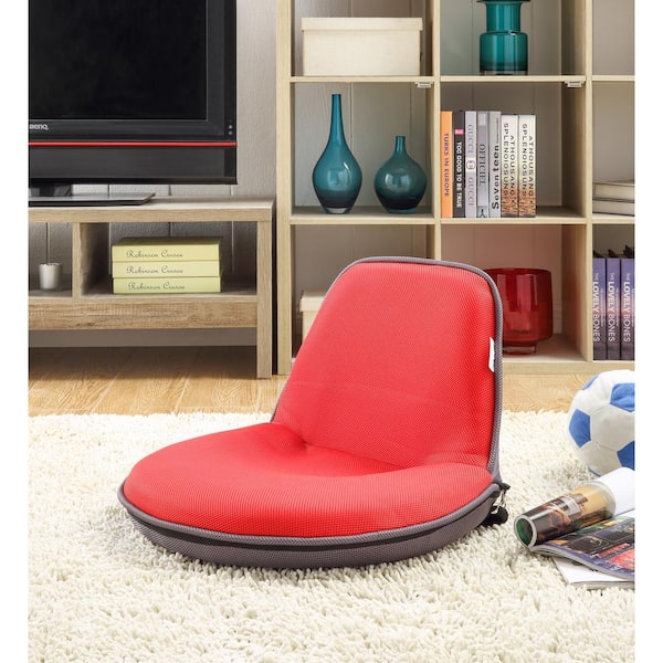 Loungie Quickchair Red/Grey Mesh Folding Floor Chair for Indoor/Outdoor