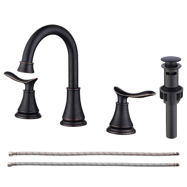 2-Handle 8 in. Widespread Bathroom Sink Faucet with Pop Up Drain Assembly and cUPC Water Supply Hoses,Oil Rubbed Bronze