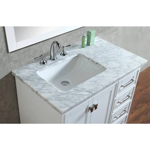 Newport 48 in. W x 22 in. D Vanity in White with Marble Vanity Top in Carrara White and Mirror