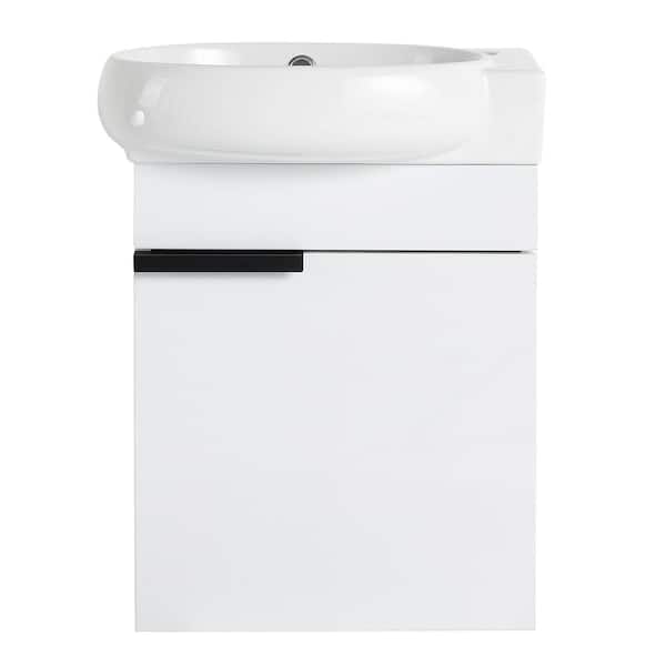 Modern 16.8 in. W x 11.6 in. D x 21.3 in. H Single Sink Wall Mount Bath Vanity in White with White Ceramic Top