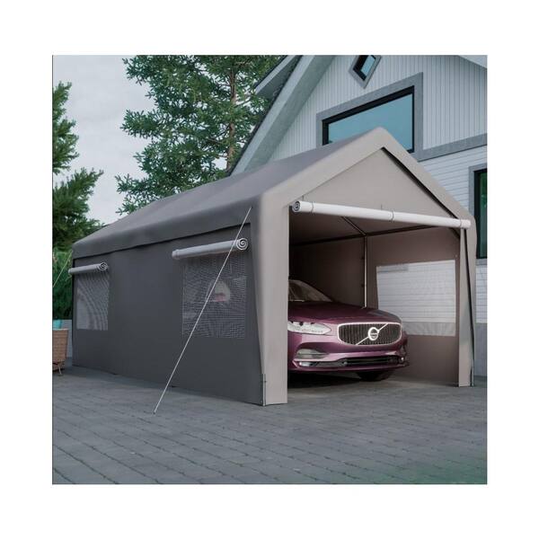 Lycvki 10 ft. x 20 ft. Grey Metal Heavy Duty Boat Car Carport with