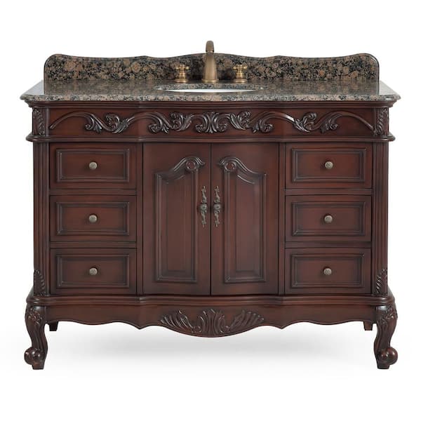 Beckham 48 in. W x 22 in D. x 35 in. H Bath Vanity in Dark Brown With White porcelain Sink and Baltic Brown Granite Top