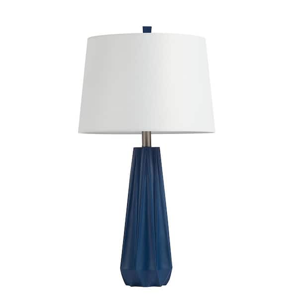 KAWOTI 27 in. Blue Polyresin Table Lamp with Fabric Shade